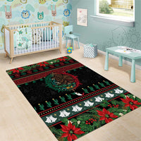 Mexican Christmas Area Rug Feliz Navidad Aztec Eagle Emblem and Poinsettia - Wonder Print Shop