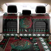 Mexican Christmas Back Car Seat Cover Feliz Navidad Aztec Eagle Emblem and Poinsettia - Wonder Print Shop