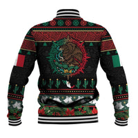 Mexican Christmas Baseball Jacket Feliz Navidad Aztec Eagle Emblem and Poinsettia - Wonder Print Shop