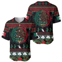 Mexican Christmas Baseball Jersey Feliz Navidad Aztec Eagle Emblem and Poinsettia - Wonder Print Shop