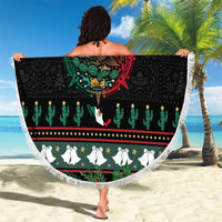 Mexican Christmas Beach Blanket Feliz Navidad Aztec Eagle Emblem and Poinsettia - Wonder Print Shop