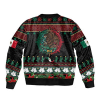Mexican Christmas Bomber Jacket Feliz Navidad Aztec Eagle Emblem and Poinsettia - Wonder Print Shop