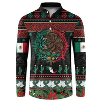 Mexican Christmas Button Sweatshirt Feliz Navidad Aztec Eagle Emblem and Poinsettia - Wonder Print Shop