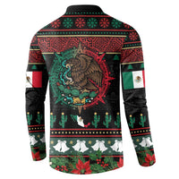 Mexican Christmas Button Sweatshirt Feliz Navidad Aztec Eagle Emblem and Poinsettia - Wonder Print Shop