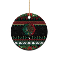 Mexican Christmas Ceramic Ornament Feliz Navidad Aztec Eagle Emblem and Poinsettia - Wonder Print Shop