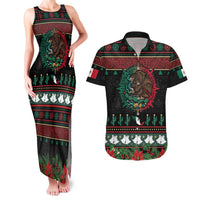 Mexican Christmas Couples Matching Tank Maxi Dress and Hawaiian Shirt Feliz Navidad Aztec Eagle Emblem and Poinsettia - Wonder Print Shop