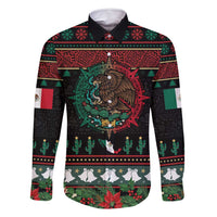 Mexican Christmas Family Matching Long Sleeve Bodycon Dress and Hawaiian Shirt Feliz Navidad Aztec Eagle Emblem and Poinsettia - Wonder Print Shop