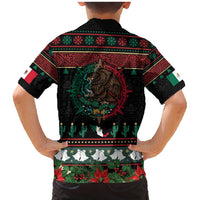 Mexican Christmas Family Matching Mermaid Dress and Hawaiian Shirt Feliz Navidad Aztec Eagle Emblem and Poinsettia - Wonder Print Shop