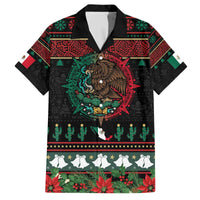 Mexican Christmas Family Matching Off The Shoulder Long Sleeve Dress and Hawaiian Shirt Feliz Navidad Aztec Eagle Emblem and Poinsettia - Wonder Print Shop
