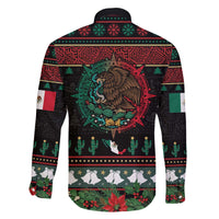 Mexican Christmas Family Matching Off The Shoulder Long Sleeve Dress and Hawaiian Shirt Feliz Navidad Aztec Eagle Emblem and Poinsettia - Wonder Print Shop