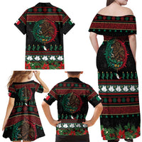 Mexican Christmas Family Matching Off Shoulder Maxi Dress and Hawaiian Shirt Feliz Navidad Aztec Eagle Emblem and Poinsettia - Wonder Print Shop