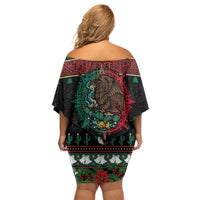 Mexican Christmas Family Matching Off Shoulder Short Dress and Hawaiian Shirt Feliz Navidad Aztec Eagle Emblem and Poinsettia - Wonder Print Shop
