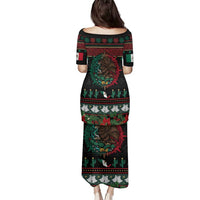 Mexican Christmas Family Matching Puletasi and Hawaiian Shirt Feliz Navidad Aztec Eagle Emblem and Poinsettia - Wonder Print Shop