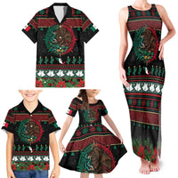 Mexican Christmas Family Matching Tank Maxi Dress and Hawaiian Shirt Feliz Navidad Aztec Eagle Emblem and Poinsettia - Wonder Print Shop