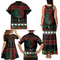 Mexican Christmas Family Matching Tank Maxi Dress and Hawaiian Shirt Feliz Navidad Aztec Eagle Emblem and Poinsettia - Wonder Print Shop