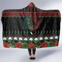 Mexican Christmas Hooded Blanket Feliz Navidad Aztec Eagle Emblem and Poinsettia