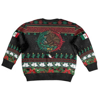 Mexican Christmas Kid Ugly Christmas Sweater Feliz Navidad Aztec Eagle Emblem and Poinsettia - Wonder Print Shop