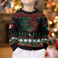 Mexican Christmas Kid Ugly Christmas Sweater Feliz Navidad Aztec Eagle Emblem and Poinsettia - Wonder Print Shop
