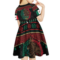 Mexican Christmas Kid Short Sleeve Dress Feliz Navidad Aztec Eagle Emblem and Poinsettia - Wonder Print Shop