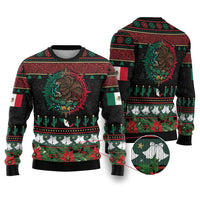Mexican Christmas Ugly Christmas Sweater Feliz Navidad Aztec Eagle Emblem and Poinsettia - Wonder Print Shop