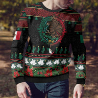 Mexican Christmas Ugly Christmas Sweater Feliz Navidad Aztec Eagle Emblem and Poinsettia - Wonder Print Shop