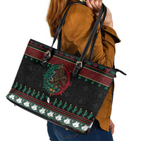 Mexican Christmas Leather Tote Bag Feliz Navidad Aztec Eagle Emblem and Poinsettia - Wonder Print Shop