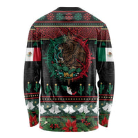 Mexican Christmas Long Sleeve Shirt Feliz Navidad Aztec Eagle Emblem and Poinsettia - Wonder Print Shop