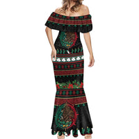 Mexican Christmas Mermaid Dress Feliz Navidad Aztec Eagle Emblem and Poinsettia - Wonder Print Shop
