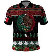 Mexican Christmas Polo Shirt Feliz Navidad Aztec Eagle Emblem and Poinsettia - Wonder Print Shop