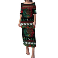 Mexican Christmas Puletasi Feliz Navidad Aztec Eagle Emblem and Poinsettia - Wonder Print Shop