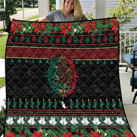 Mexican Christmas Quilt Feliz Navidad Aztec Eagle Emblem and Poinsettia - Wonder Print Shop