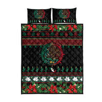 Mexican Christmas Quilt Bed Set Feliz Navidad Aztec Eagle Emblem and Poinsettia - Wonder Print Shop