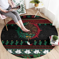 Mexican Christmas Round Carpet Feliz Navidad Aztec Eagle Emblem and Poinsettia