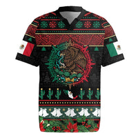 Mexican Christmas Rugby Jersey Feliz Navidad Aztec Eagle Emblem and Poinsettia - Wonder Print Shop