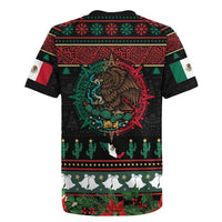 Mexican Christmas Rugby Jersey Feliz Navidad Aztec Eagle Emblem and Poinsettia - Wonder Print Shop