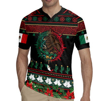Mexican Christmas Rugby Jersey Feliz Navidad Aztec Eagle Emblem and Poinsettia - Wonder Print Shop