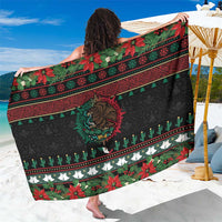 Mexican Christmas Sarong Feliz Navidad Aztec Eagle Emblem and Poinsettia - Wonder Print Shop