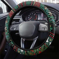 Mexican Christmas Steering Wheel Cover Feliz Navidad Aztec Eagle Emblem and Poinsettia - Wonder Print Shop