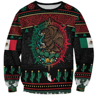 Mexican Christmas Sweatshirt Feliz Navidad Aztec Eagle Emblem and Poinsettia - Wonder Print Shop