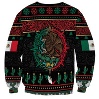 Mexican Christmas Sweatshirt Feliz Navidad Aztec Eagle Emblem and Poinsettia - Wonder Print Shop