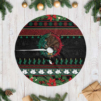 Mexican Christmas Tree Skirt Feliz Navidad Aztec Eagle Emblem and Poinsettia - Wonder Print Shop