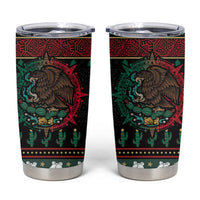 Mexican Christmas Tumbler Cup Feliz Navidad Aztec Eagle Emblem and Poinsettia - Wonder Print Shop