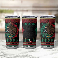 Mexican Christmas Tumbler Cup Feliz Navidad Aztec Eagle Emblem and Poinsettia - Wonder Print Shop