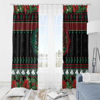 Mexican Christmas Window Curtain Feliz Navidad Aztec Eagle Emblem and Poinsettia - Wonder Print Shop