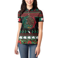 Mexican Christmas Women Polo Shirt Feliz Navidad Aztec Eagle Emblem and Poinsettia - Wonder Print Shop