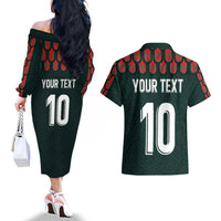 Custom Mexican Football Jersey Special Edition 2024 Couples Matching Off The Shoulder Long Sleeve Dress and Hawaiian Shirt - Wonder Print Shop