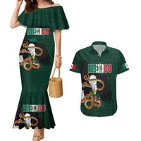 Personalized Mexican Culture Couples Matching Mermaid Dress and Hawaiian Shirt Aztec Spirit Mexico with Eagle Emblem and Maya Ancient - Wonder Print Shop