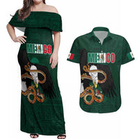 Personalized Mexican Culture Couples Matching Off Shoulder Maxi Dress and Hawaiian Shirt Aztec Spirit Mexico with Eagle Emblem and Maya Ancient - Wonder Print Shop
