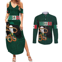 Personalized Mexican Culture Couples Matching Summer Maxi Dress and Long Sleeve Button Shirt Aztec Spirit Mexico with Eagle Emblem and Maya Ancient - Wonder Print Shop