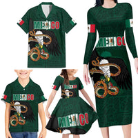 Personalized Mexican Culture Family Matching Long Sleeve Bodycon Dress and Hawaiian Shirt Aztec Spirit Mexico with Eagle Emblem and Maya Ancient - Wonder Print Shop